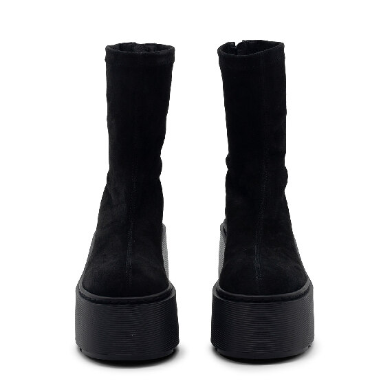 F20 Zeppa Stripy-Tronchetto zip  in crosta elasticizzata nera