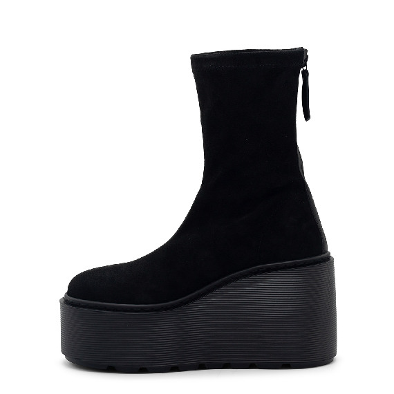 F20 Zeppa Stripy-Tronchetto zip  in crosta elasticizzata nera